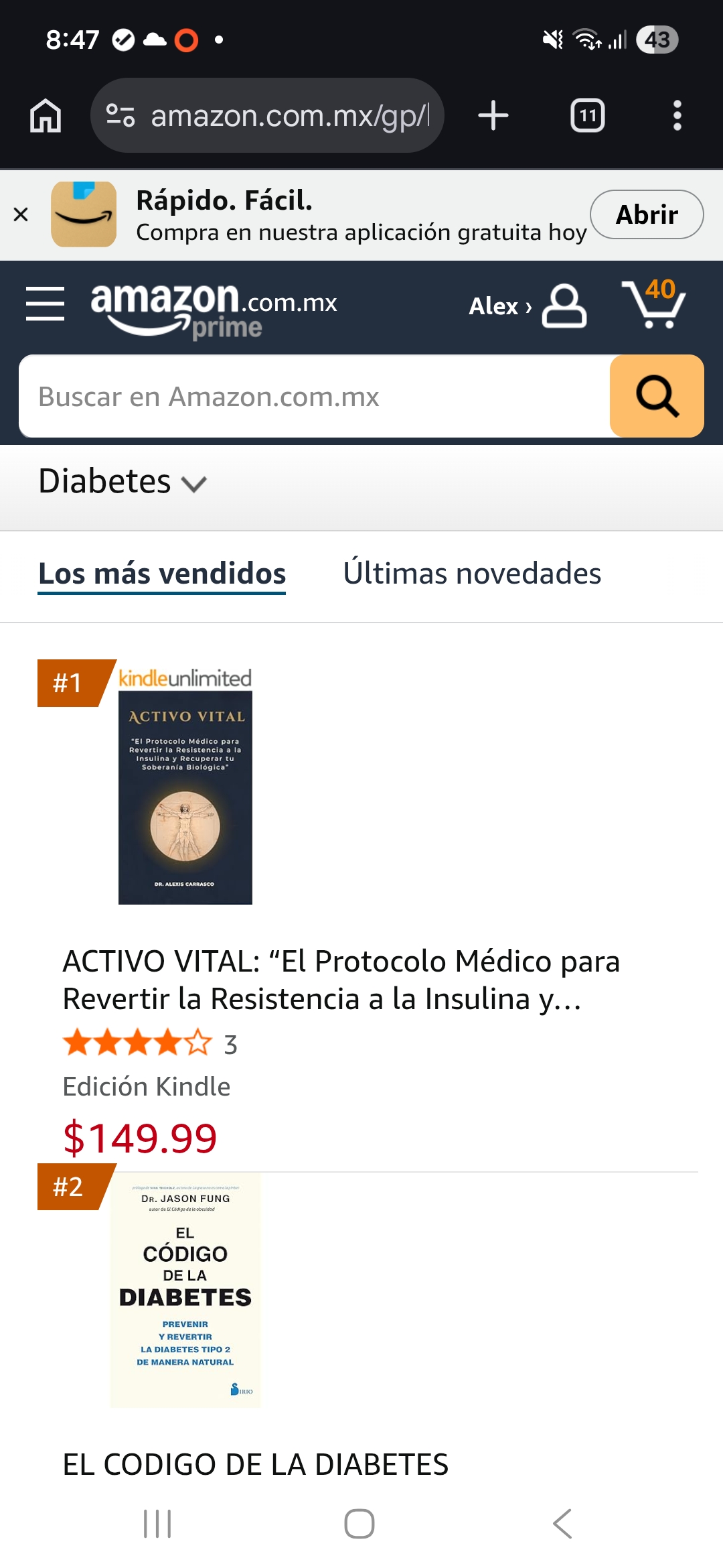 Amazon — #1 en más vendidos de Diabetes (Kindle)